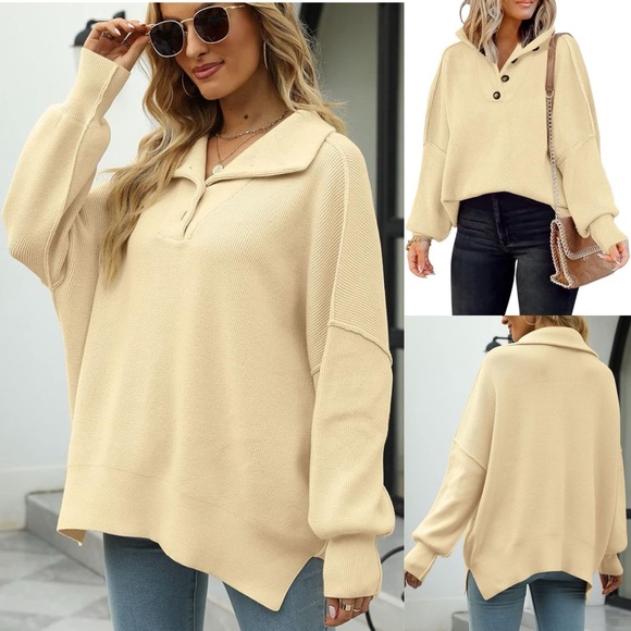 NWT Womens Long Sleeve Button Up Drop Shoulder Sweaters Fall Oversized - Picture 4 of 17